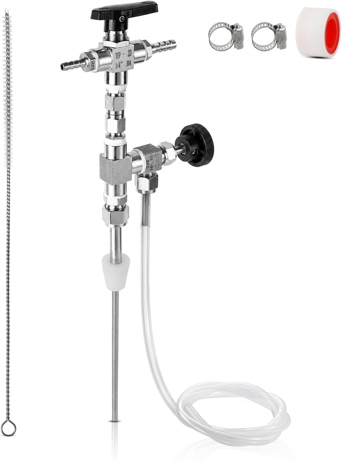 Counter Pressure Bottle Filler Stainless Steel Bottle Filler with 3ft Hose | 1/4” & 5/16” Barb Counter Pressure Beer