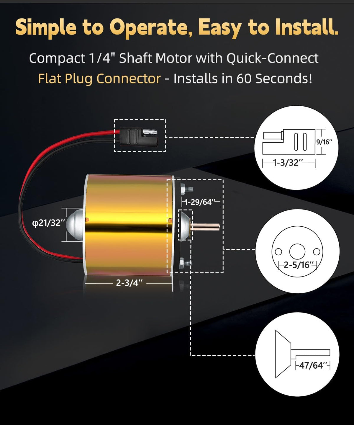 12V Motor for Deer Feeder - 1/4" Shaft Feeder Replacement Heavy-Duty Motor with Smooth Start and Stop,S-Plug