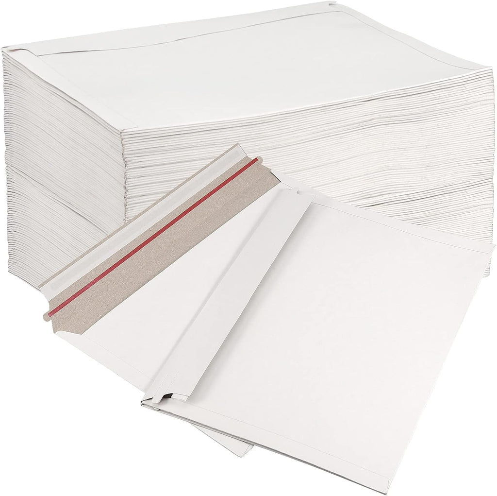 100 Pack 9x 12 Inch Stay Flat Mailers, 250 gsm Self Seal White Cardboard Envelopes, Stay Flat Envelopes for Files