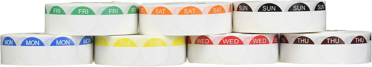 Drinkstuff Food Label Day Dots Full Week 1000 White Round Paper or Plastic Labels