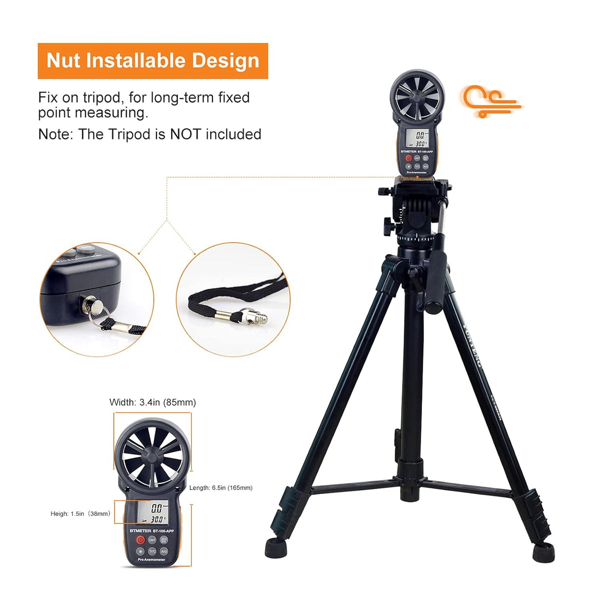 BTMETER BT-100APP Bluetooth Anemometer, Handheld Wind Speed Meter with App