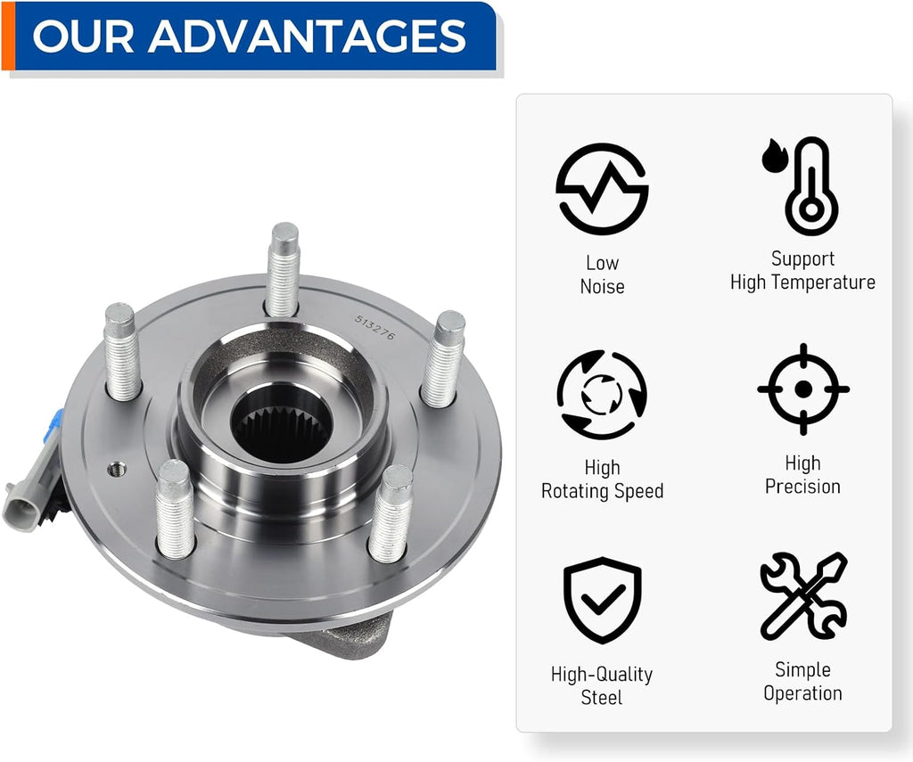 PAROD 513276 [Set of 2] Front Wheel Hub Bearing Assembly Compatible with 2007-2009 Chevy Equinox, Pontiac Torrent, Suzuki XL-7, 2008-2010 Saturn Vue, 2012-2015 Captiva Sport, 5 Lugs w/ABS