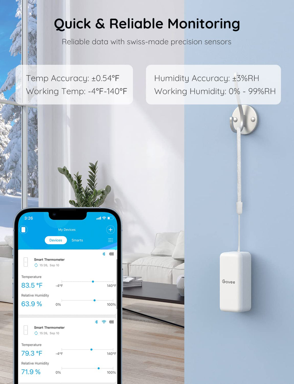 Govee Hygrometer Thermometer 3 Pack, Mini Humidity Sensor with Gateway