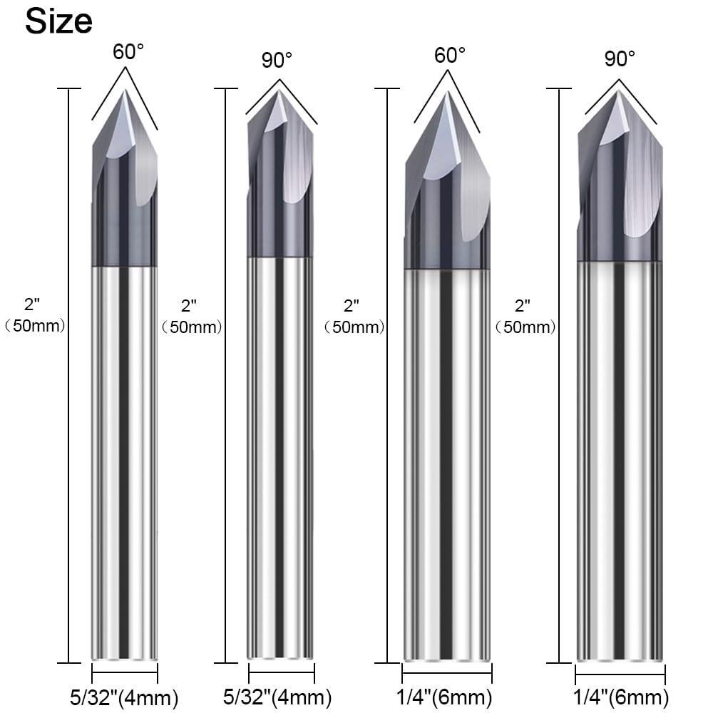 4Pcs Carbide Chamfer End Mill V Groove Router Bit 60 Degree and 90 Degree