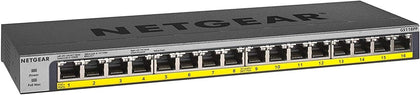PoE Switch 16 Port Gigabit Ethernet Unmanaged Network Switch (GS116PP) - with 16 x PoE+ @ 183 W, Desktop, Wall Mount
