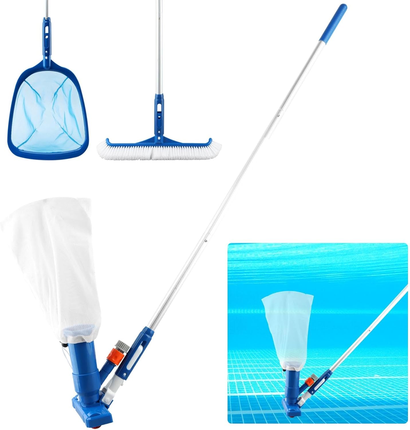 Pool Skimmer Net, Swimming Pool Cleaning Kit, Vacuum Cleaner Bottom Brush Mesh Leaf Bag Semi-deep Skimmer Net &