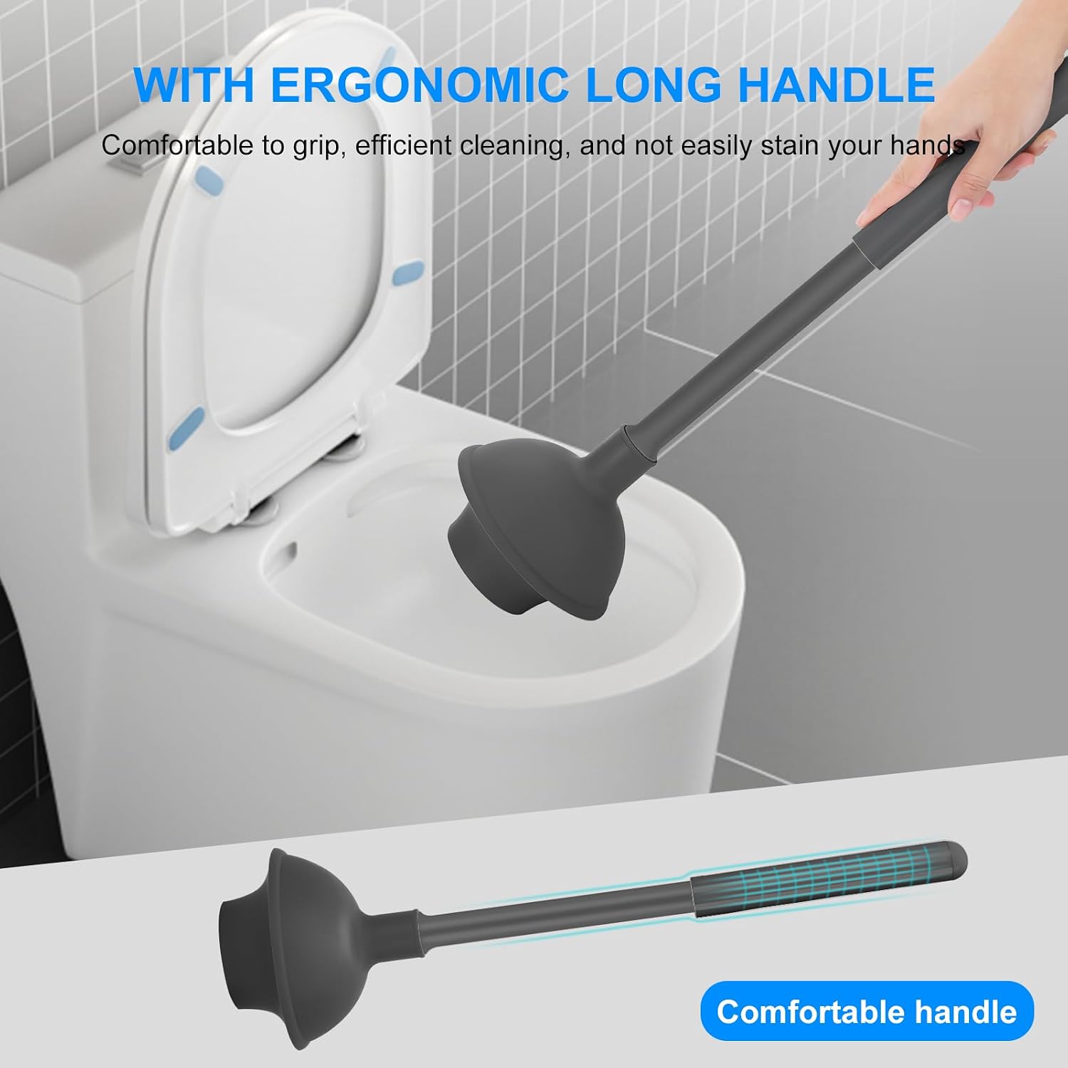 Toilet Brush and Plunger Set, Semi-Hidden Toilet Plungers, Gray | Heavy Duty Toilet Bowl Brush and Holder for