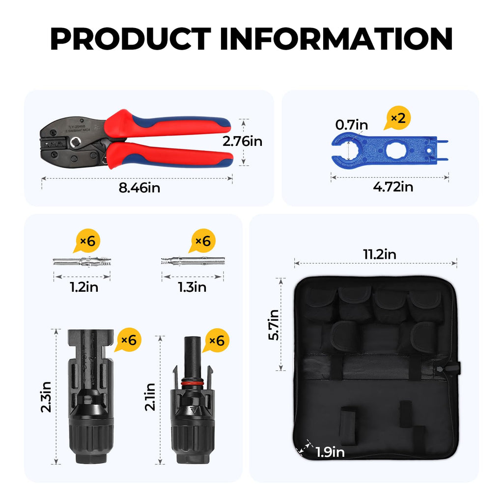 BougeRV Solar Crimper Tool Kit - Crimper, 6 Pairs Connectors, 2 Spanners