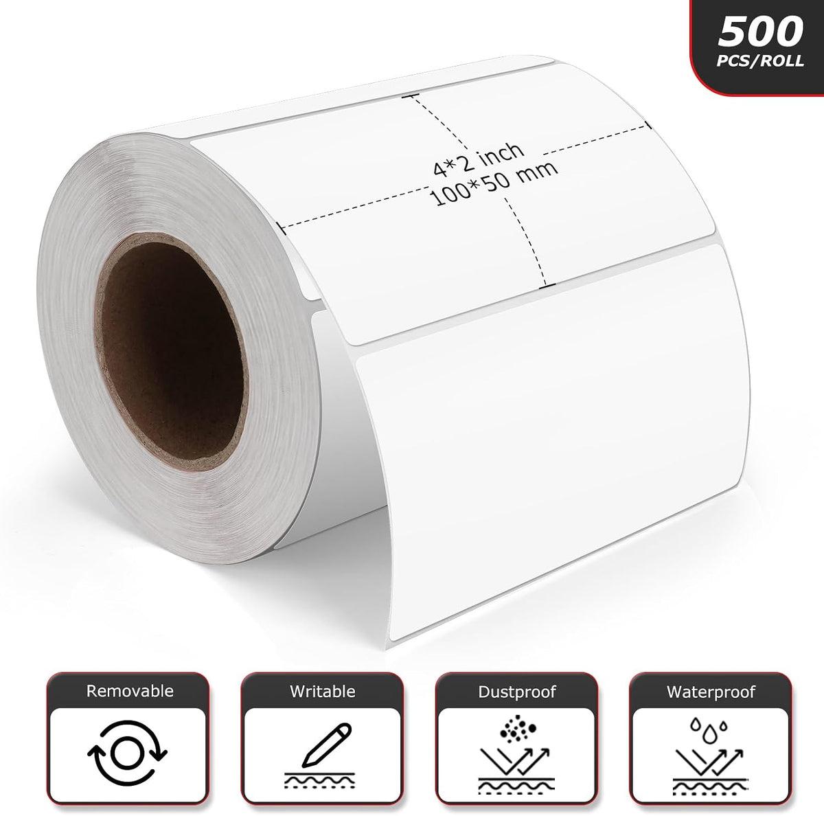 White Rectangle Labels 4" x 2" Color Coding Stickers Roll 500 Pcs
