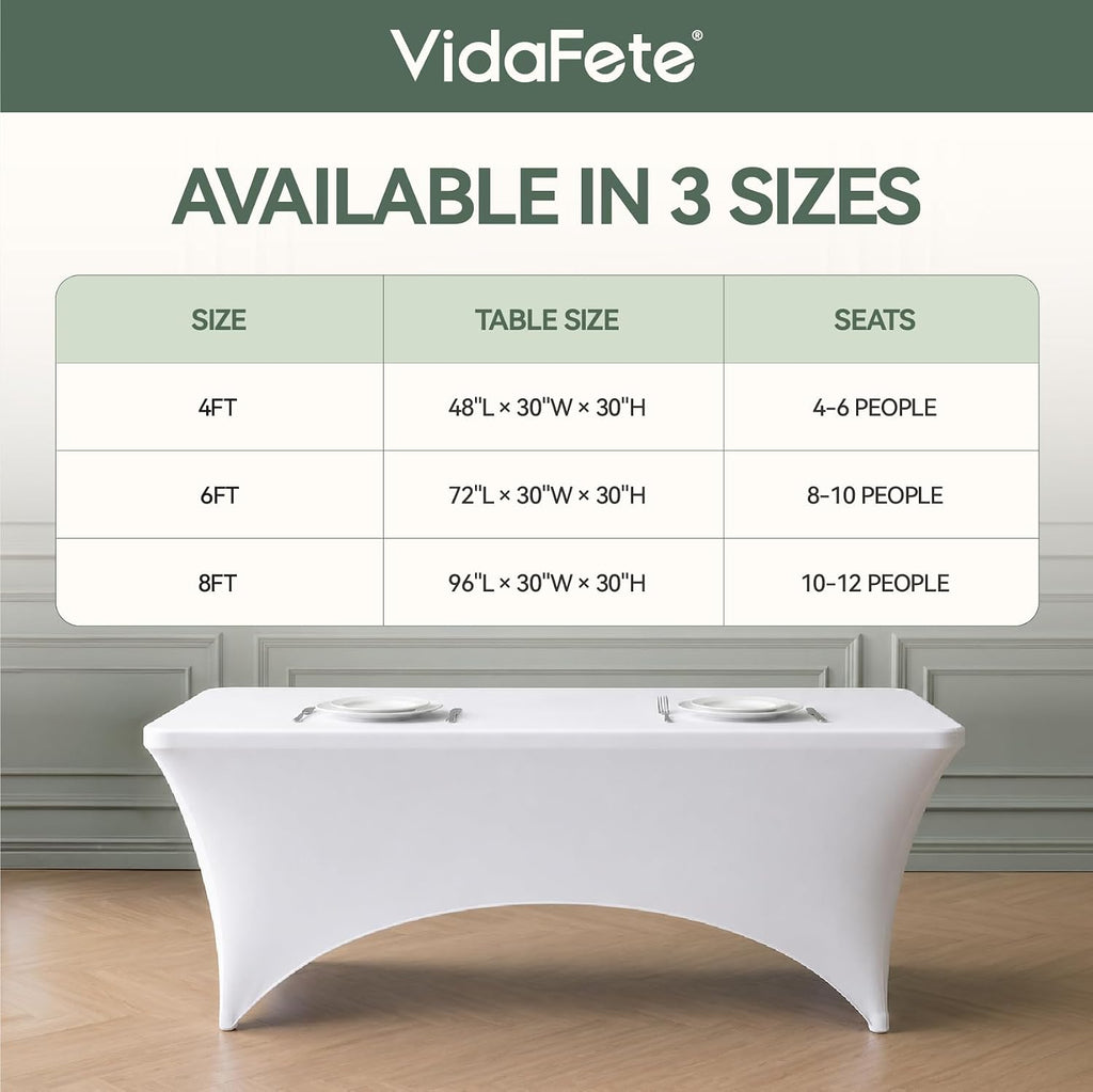 Classic Series 140GSM Spandex Tablecloth 2Pcs, 6ft, White