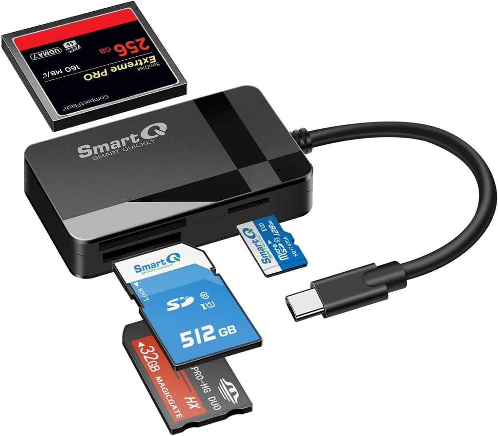 SD Card Reader, 4-in-1 USB C 3.0 SD/Micro SD/MS/CF Memory Card Reader, Adapter for Camera, Compatible with MacBook