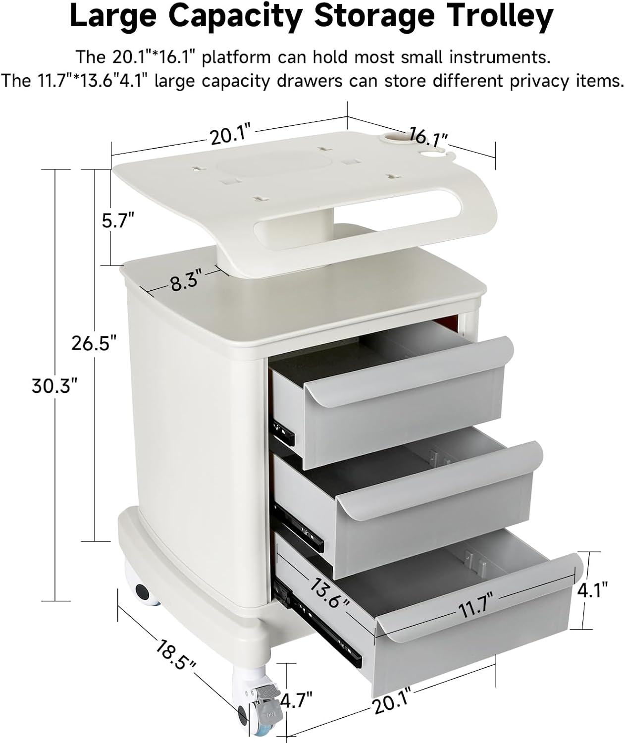 Medical Cart 4-Tier Mobile Ultrasound Cart Beauty Salon Storage Trolley