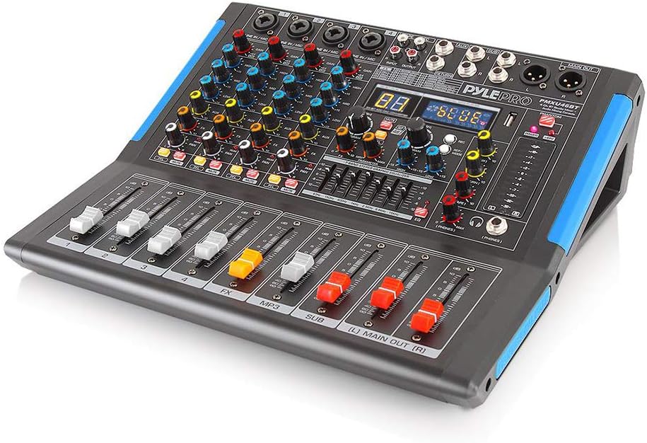 4-Channel Bluetooth Studio Audio Mixer-DJ Sound Controller Interface with USB Drive for PC Recording Input, XLR