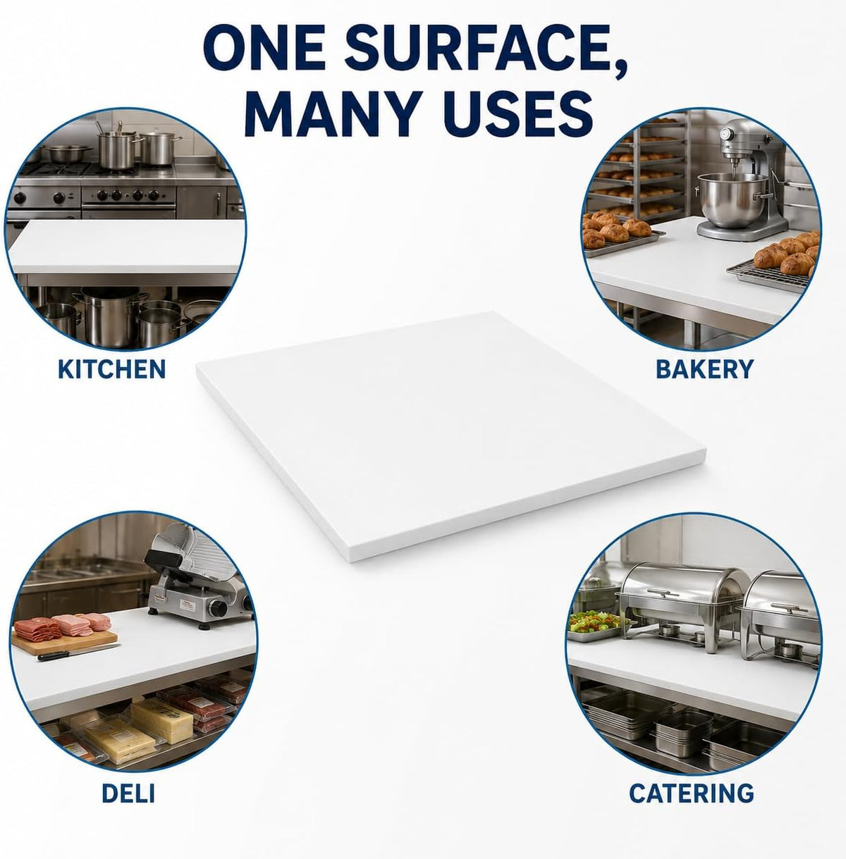 30" W x 60" L Commercial Polyethylene Table Top Replacement, 3/4 Inch Thick Removable Food Prep Work Surface for