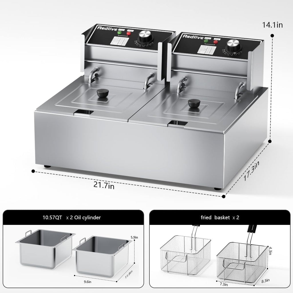 Commercial Deep Fryer 21QT/20L with Double Baskets & Temperature Control