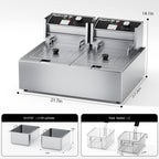 Commercial Deep Fryer 21QT/20L with Double Baskets & Temperature Control