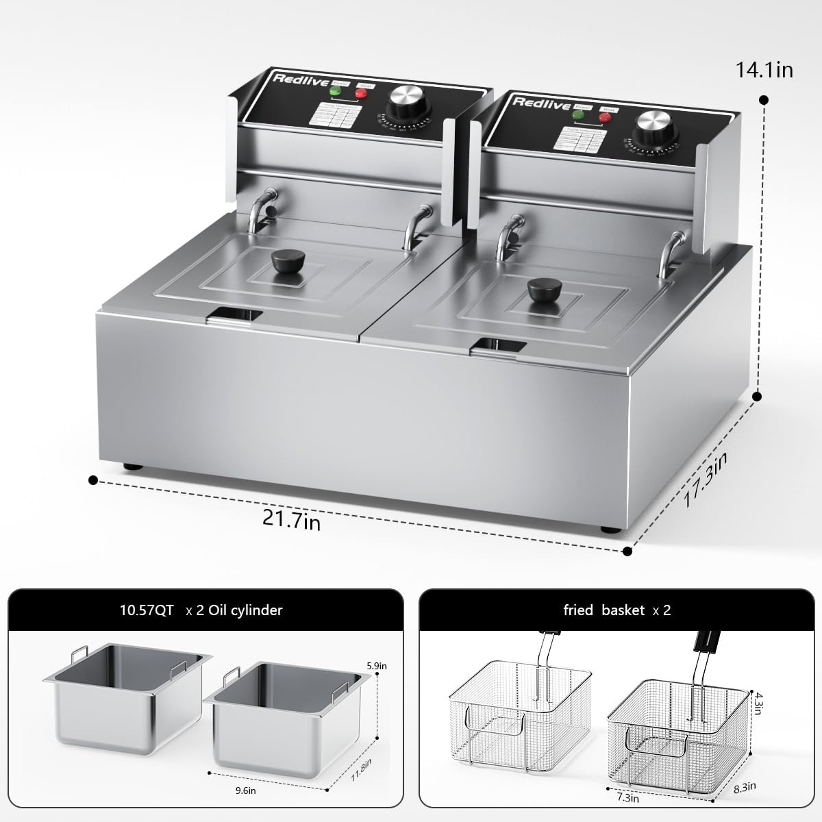 Commercial Deep Fryer 21QT/20L with Double Baskets & Temperature Control