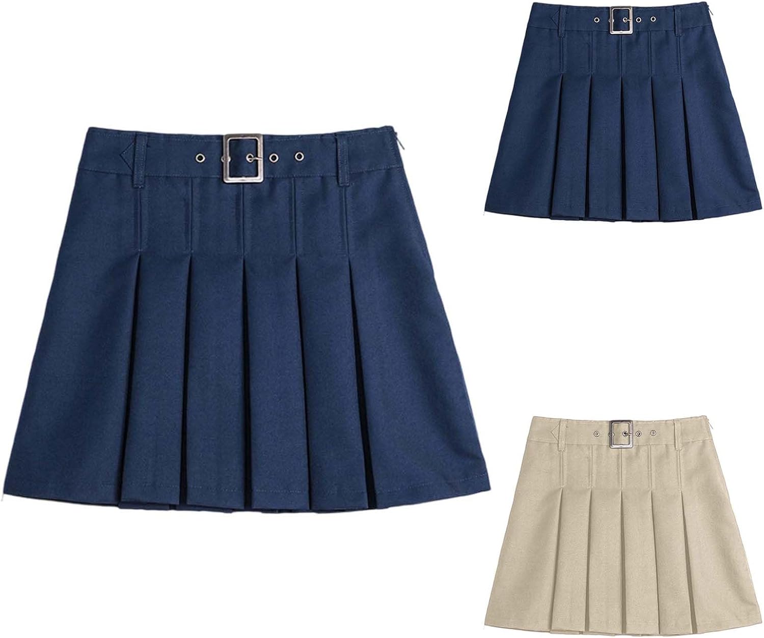 Uniform Skirts for Girls Trendy Belt Buckle Pleated Scooter Skirt Pull-on Chino School Uniform Skorts for Teens