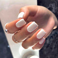 Pure White Press on Nails Short Square 32Pcs 16 Sizes Fake Nails