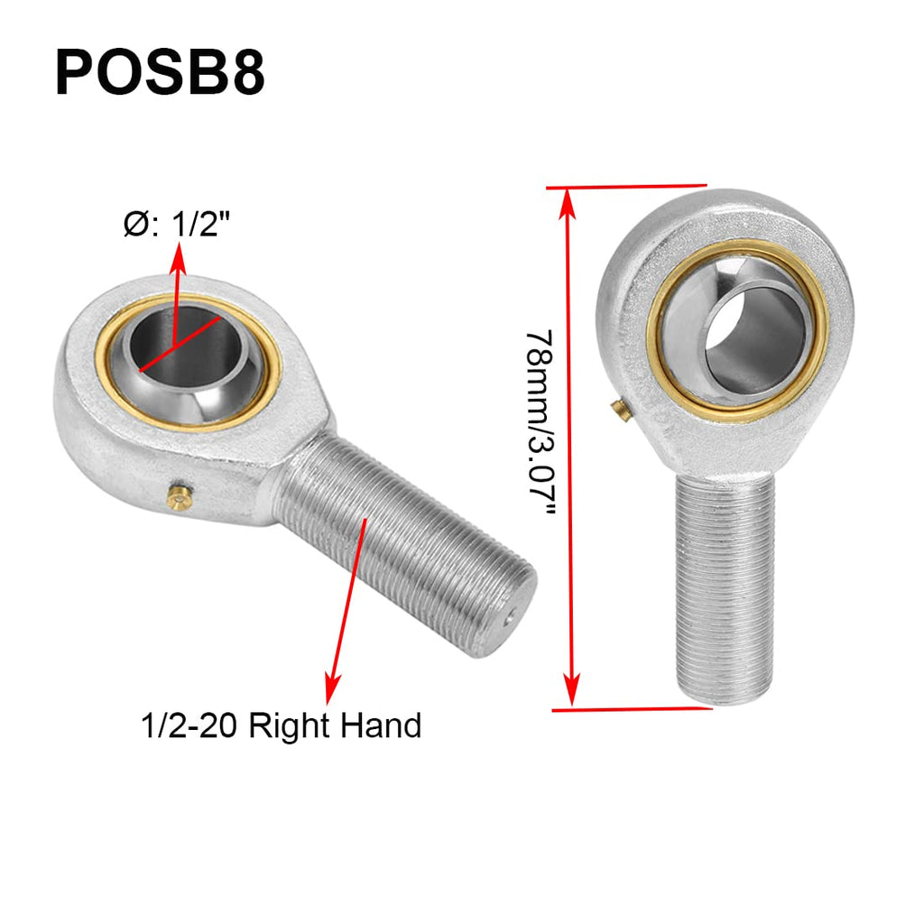HiPicco POSB8 Rod End Bearing, 2pcs 1/2-inch Bore Pre-Lubricated 1/2-20 Male Thread Right Hand Heim Joint