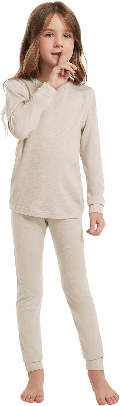 Kids Unisex 100% Merino Wool Base Layer Sets Lightweight Thermal Underwear