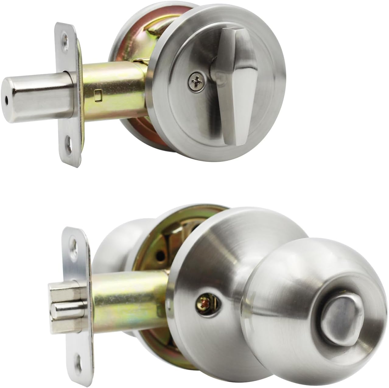 Entry Door Knob and Single Cylinder Deadbolt Combo,Keyed Alike Combination Sets Door Locksets, Satin Nickel Front