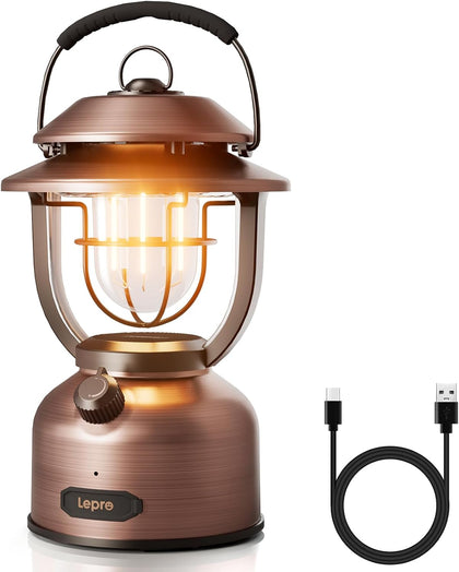 Vintage LED Camping Lantern Rechargeable - 15000mAh, 1000LM Stepless Dimming, Dual Color Temp 2500K & 5000K, IPX4