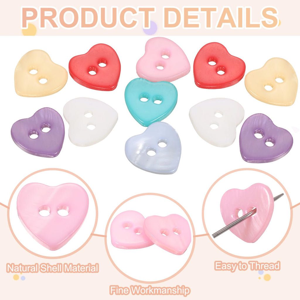 10Pcs Natural Shell Button, 2 Hole 11.5mm Heart Shape, Pink