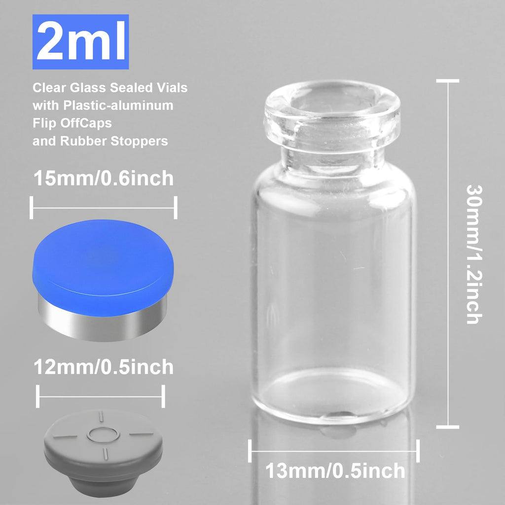 2ml Sealed Sterile Glass Empty Vials for Injection, 10 Pack