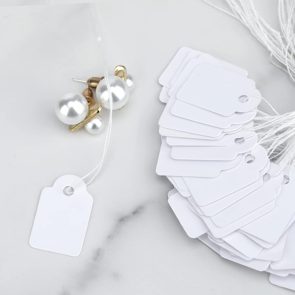 500Pcs Price Tags with String Attached, 0.6x0.95in White Paper Tag