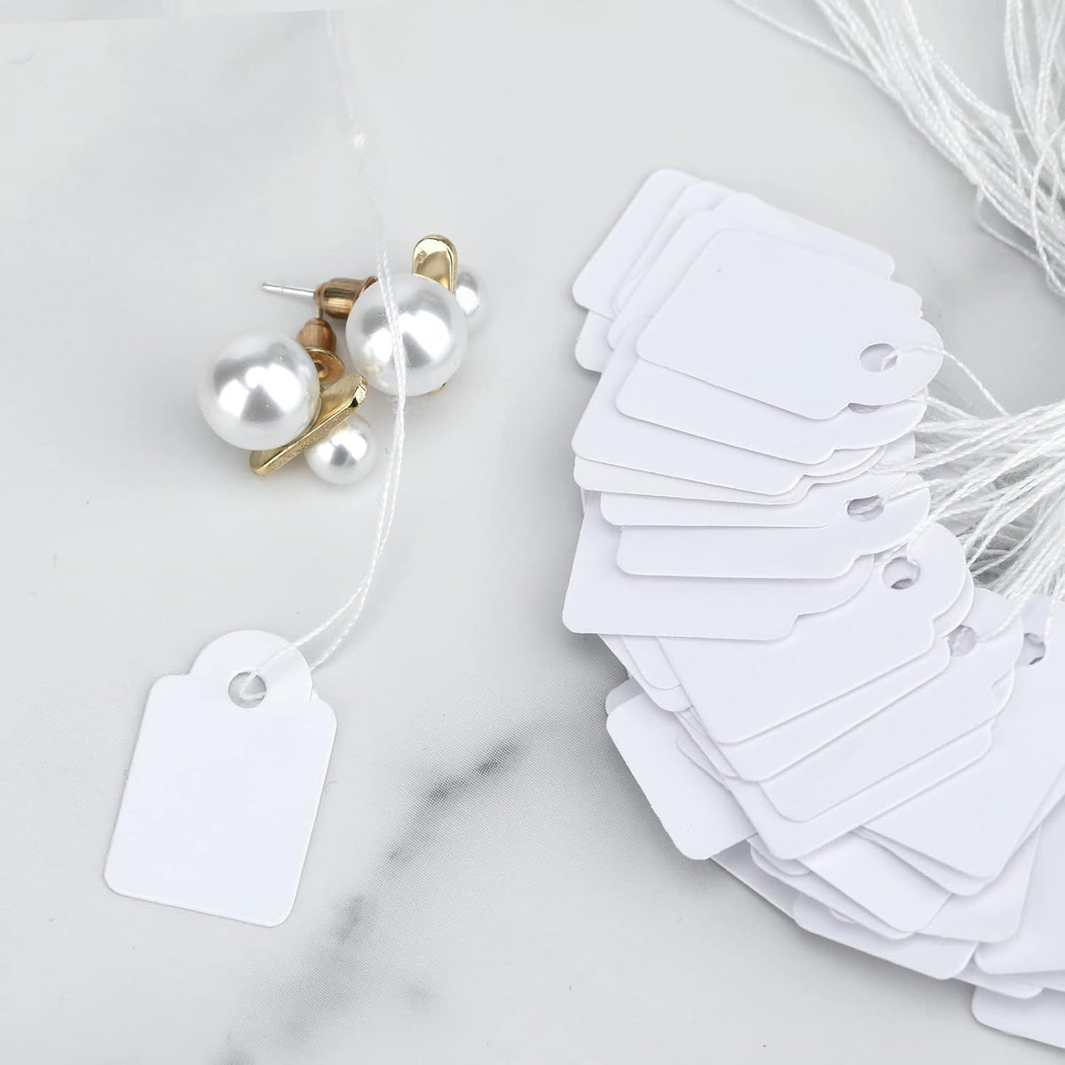 500Pcs Price Tags with String Attached, 0.6x0.95in White Paper Tag