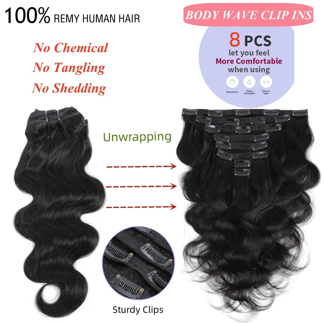 Clip In Hair Extensions Real Human Hair - 8Pcs With 20Clips 120G Body Wave Clip Ins Hair Extensions Unprocessed Grade