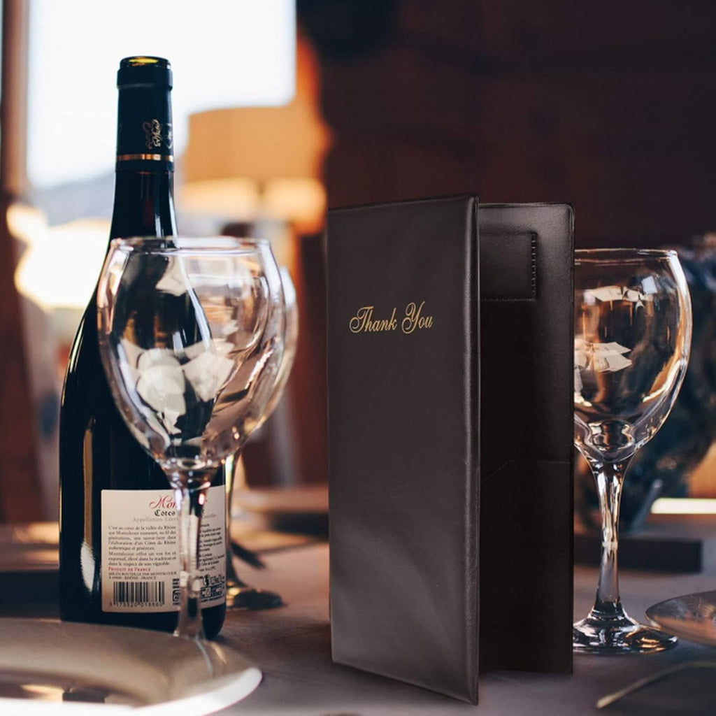 12 Pack Restaurant Check Presenters, Black Gold Thank You Imprint