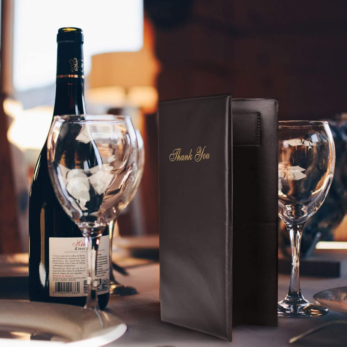 12 Pack Restaurant Check Presenters, Black Gold Thank You Imprint