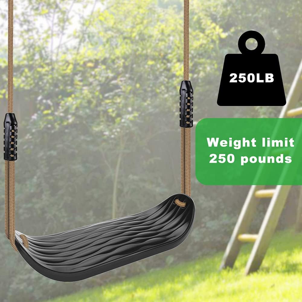 Plastic Swing Seat, Non Slip Tree Swing Set with Adjustable Rope and 2 Carabiners, Heavy Duty Playground Swing Set