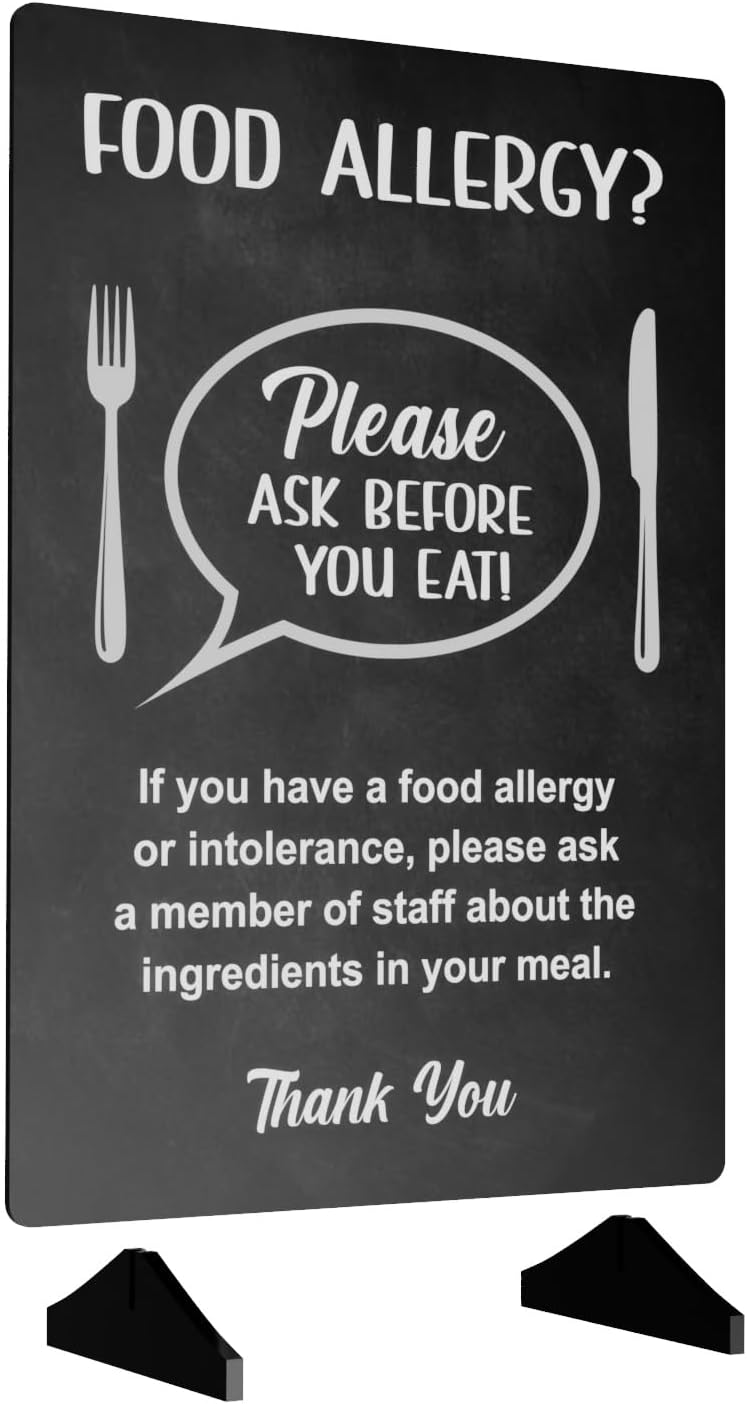 Please Ask Before You Eat, Food Allergy and Intolerance Warning Sign/Notice - A4 size, supplied with 2 black plastic