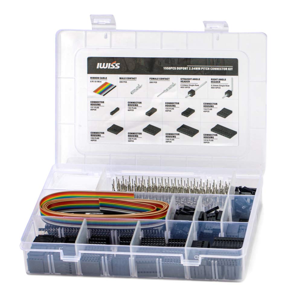 IWISS 1550PCS 2.54mm Pitch Dupont Connector Kit, Includes Pin Headers, Jumper Wire, Crimp Pins for RC Servo, Arduino, SMT, SATA, EPS, PCIe, Battery Balancer
