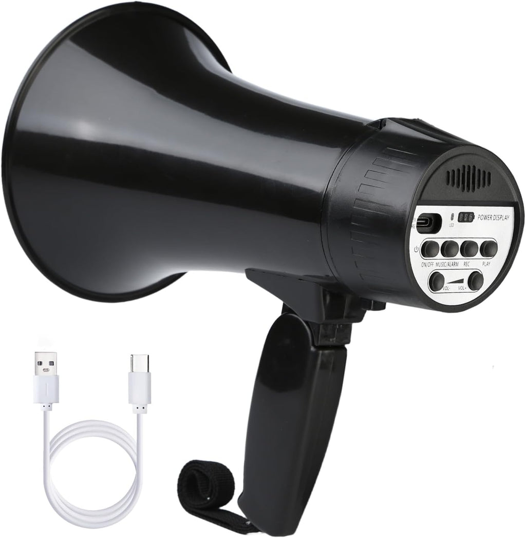 20 Watt Rechargeable Megaphone Bullhorn Speaker, Siren and 240s Recording, Portable Mega Phone with Power Display and