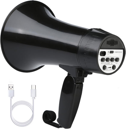 20 Watt Rechargeable Megaphone Bullhorn Speaker, Siren and 240s Recording, Portable Mega Phone with Power Display and