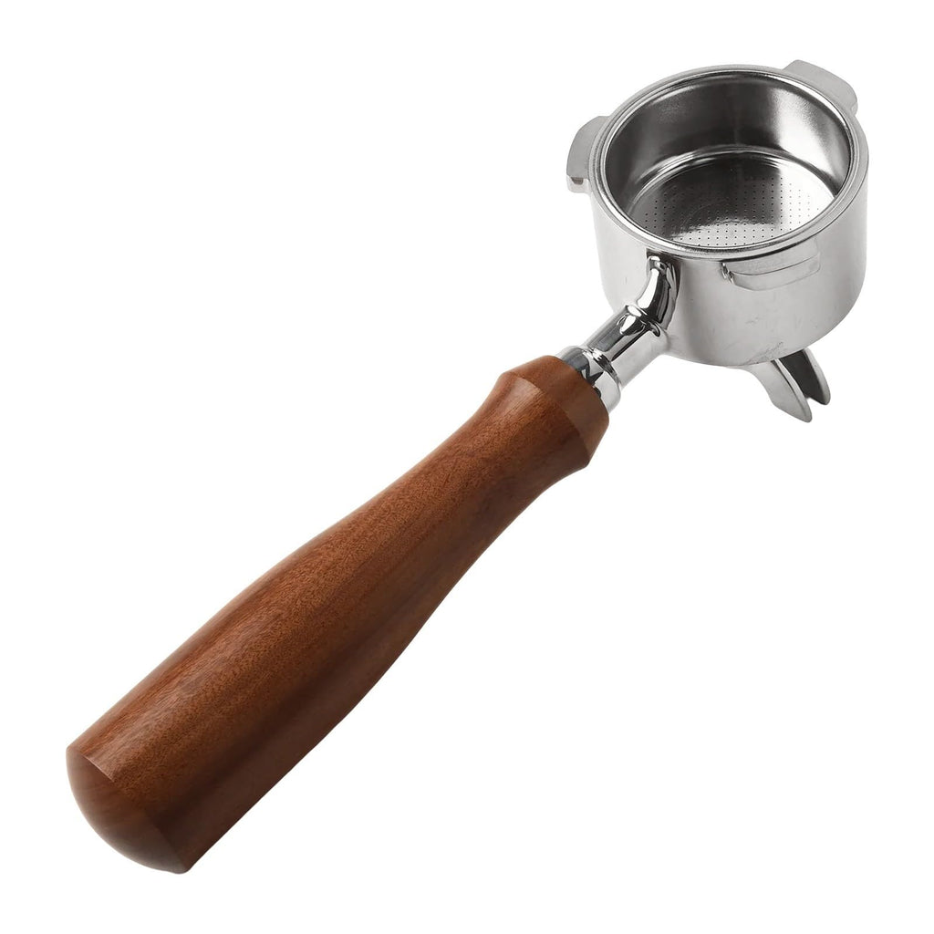 KoiLykke 51mm Double Spout Solid Wood Handle Portafilter with Basket, 3 Ear Design Stainless Steel 304 Compatible with Espresso and Cappuccino for Machines