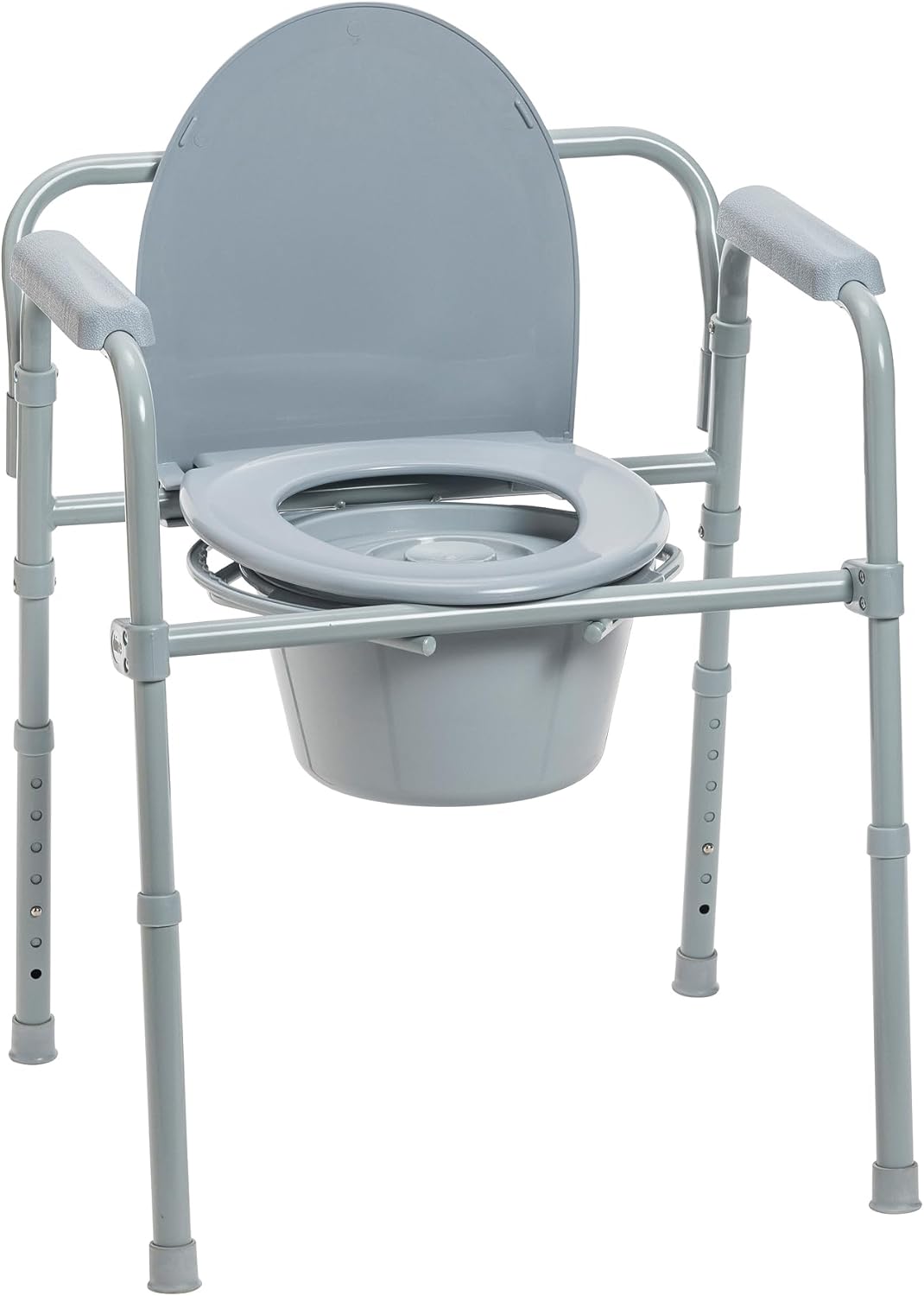 Folding Steel Bedside Commode Chair - Portable 3-in-1 Toilet Solution - Adjustable Height - 7.5 Qt Bucket Included