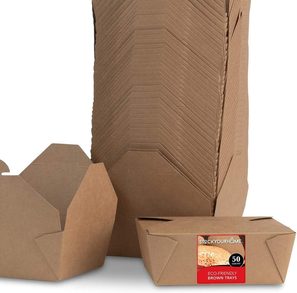 Take Out Food Containers Microwaveable Kraft Brown Take Out Boxes 45 oz (50 Pack) Leak and Grease Resistant Food