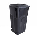 32 Gallon Wheeled Trash Can Heavy Duty Garbage Bin Attached Lid Black | Bottom Grip Handle;Easy Tilt & Dump