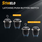 STARELO 5pcs 16mm Latching Push Button Switch Black Shell with pre-Wiring, IP65 Waterproof Push Button Switch,Aluminum Alloy 1 Normally Open Without LED.