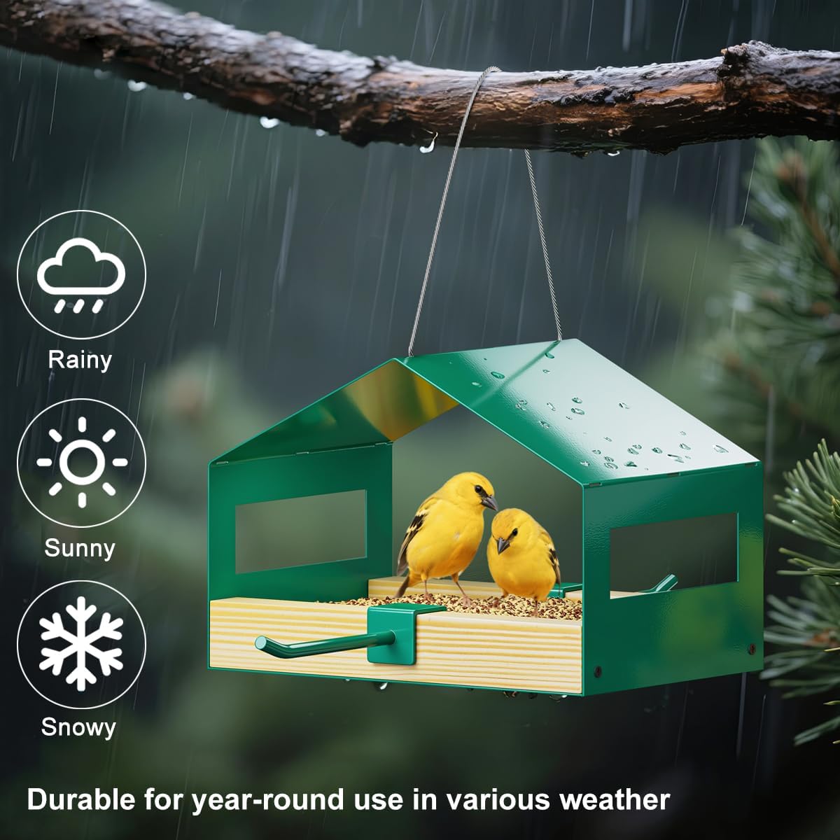 Metal Bird Feeder for Outdoor Hanging, Wild Bird Feeder House with Rust-Resistant Mesh, Hanging Platform Bird House