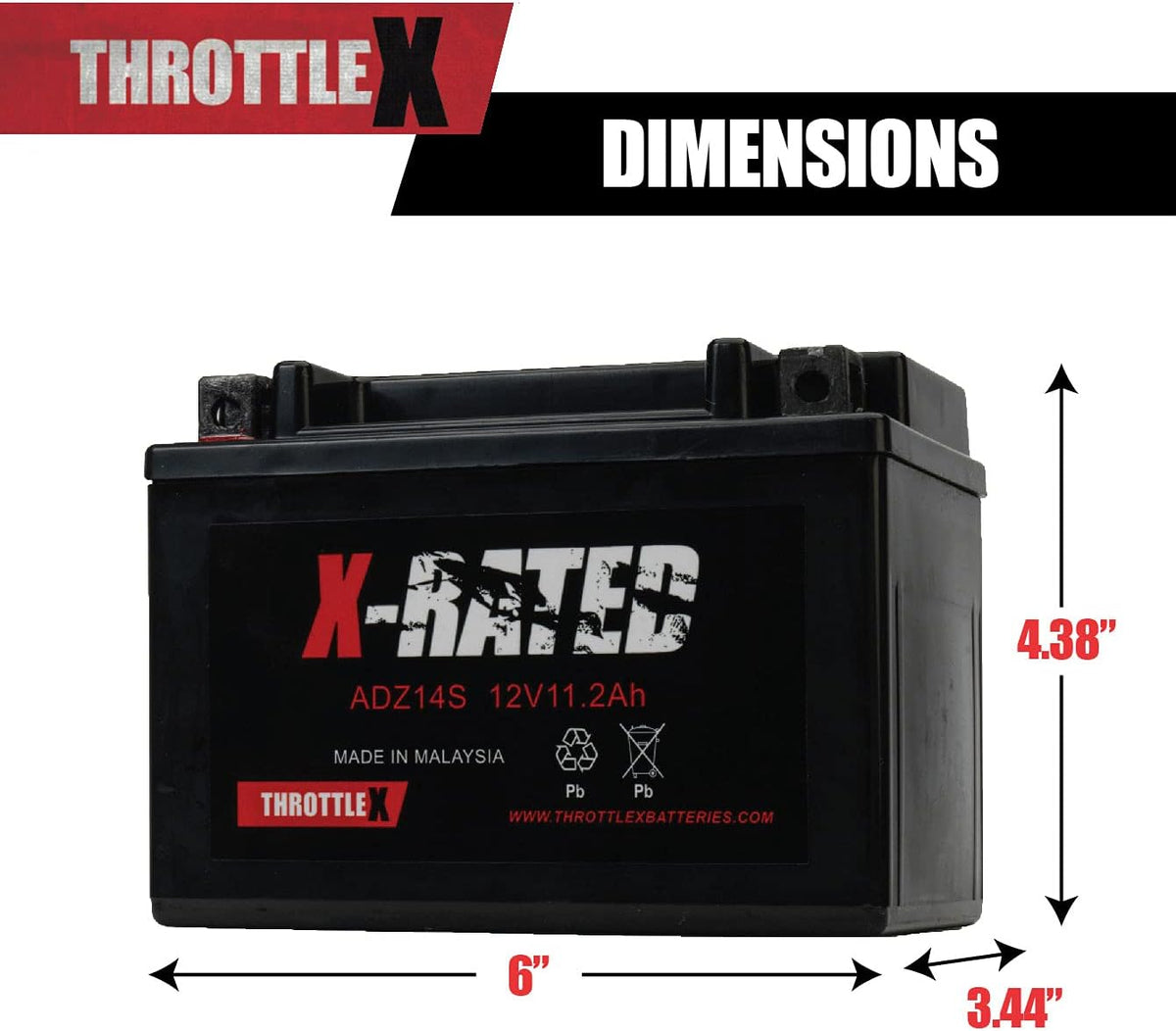 ThrottleX Batteries - ADZ14S- AGM Replacement Power Sport Battery