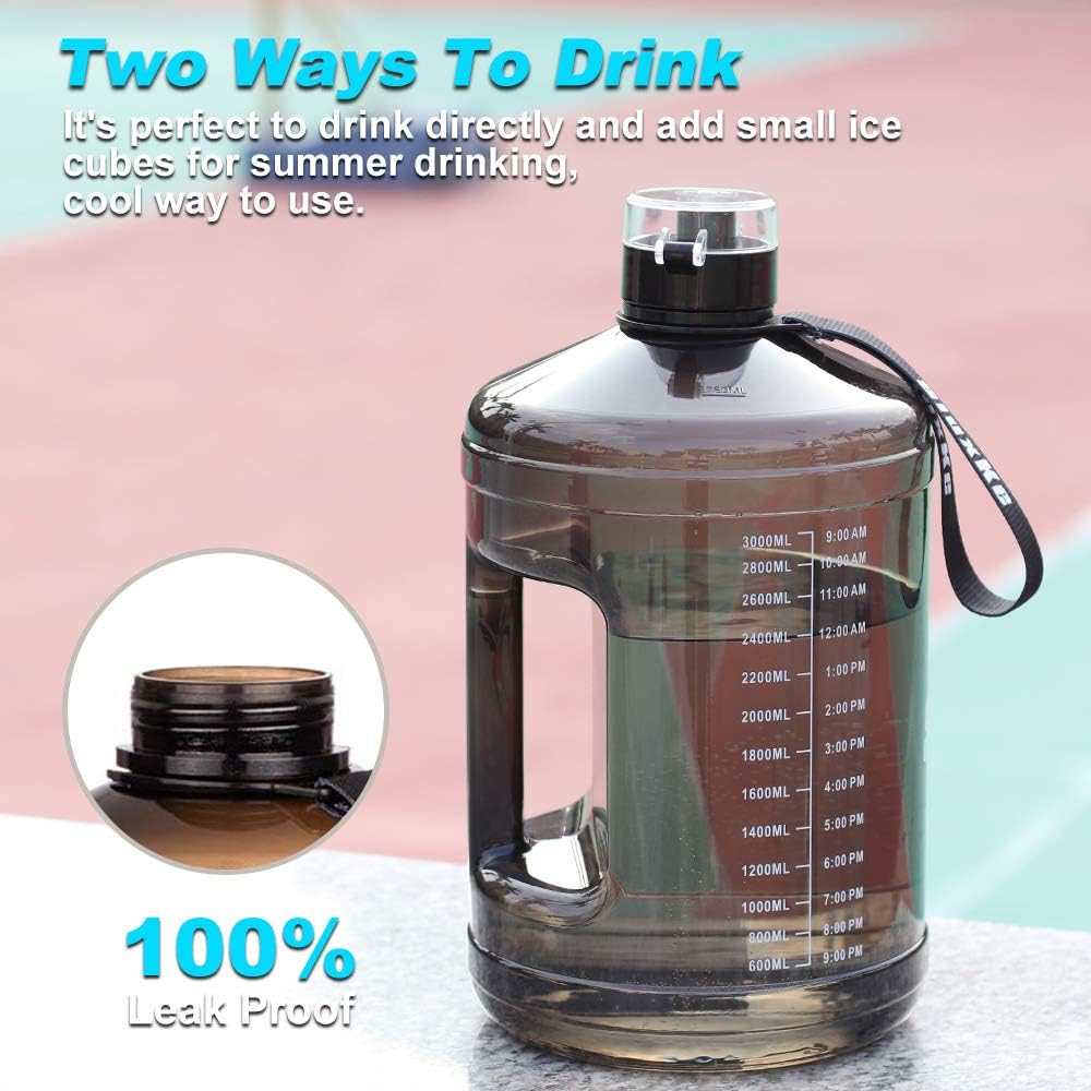 Gallon Big Water Bottle with Handle, 128oz Leakproof BPA Free Fitness Sports Water Bottle with Motivational Time