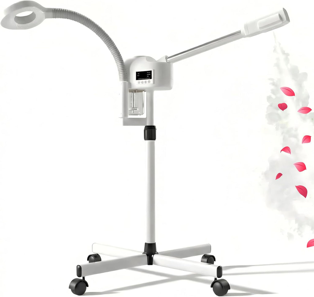 Professional Facial Steamer with Magnifying Lamp for Estheticians. | 2 in 1 Ozone Steamer for Face, White.