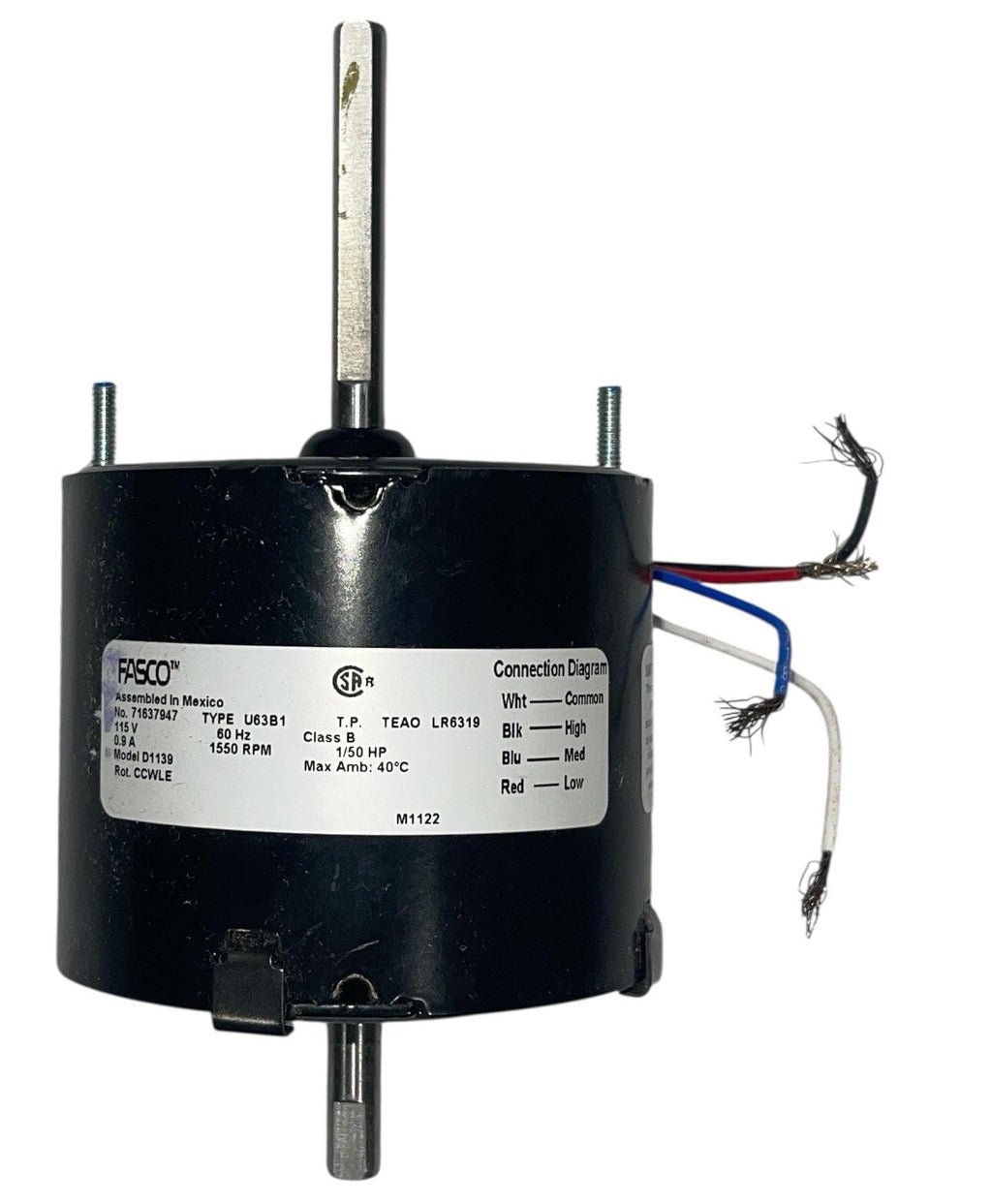FASCO, D1139, HVAC Motor, 1/50 HP, 1550 RPM, 115V, 3.3