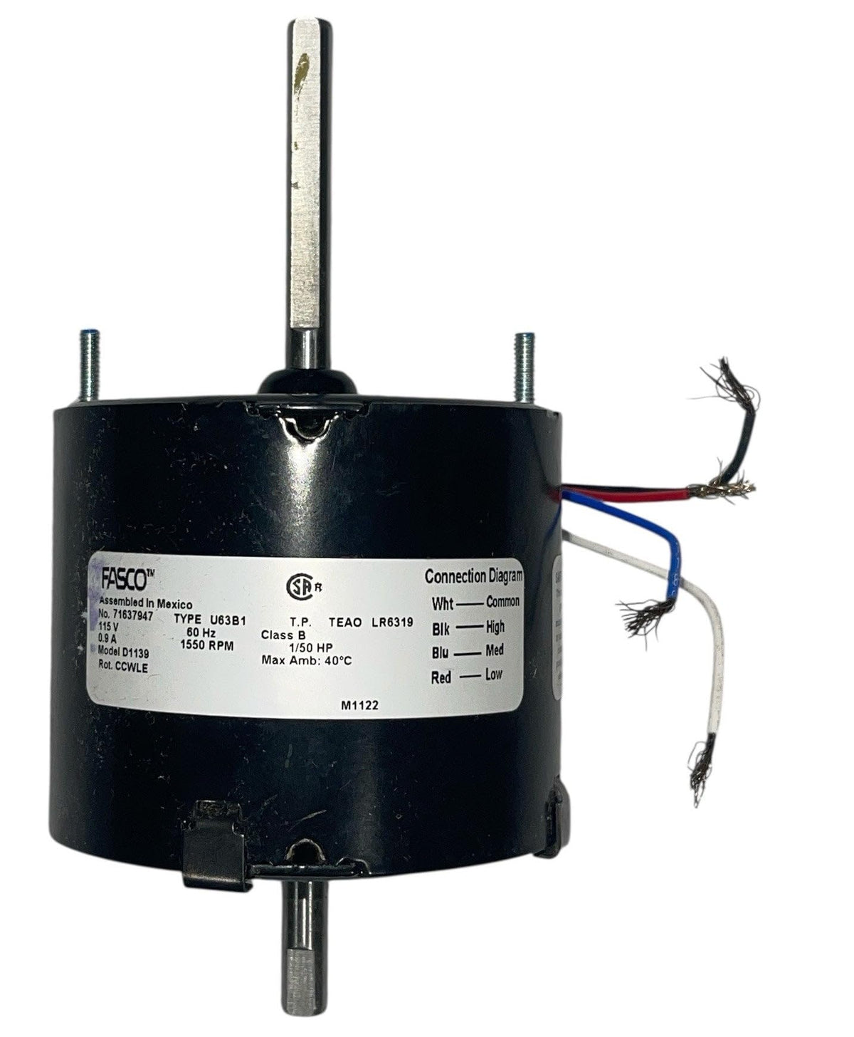 FASCO, D1139, HVAC Motor, 1/50 HP, 1550 RPM, 115V, 3.3